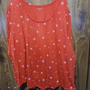 Lane Bryant Womens Casual Top Red Snowflake 3/4 Sleeve Holiday Plus 22/24